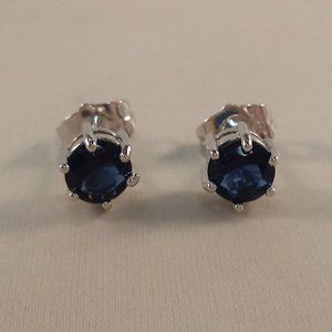 925 Silver 6mm Navy Blue Diamond Zircon Solitaire Stud Earrings Gorgeous Gift